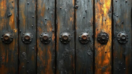 Dark Weathered Wooden Texture with Metal Fasteners