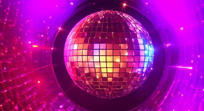 Rotating flashing glowing disco ball on neon pink background An indispensable accessory for music parties 4K