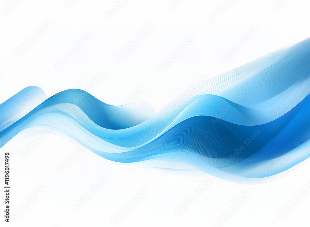 Poster abstract image featuring flowing, translucent blue waves against a stark white background. the curve