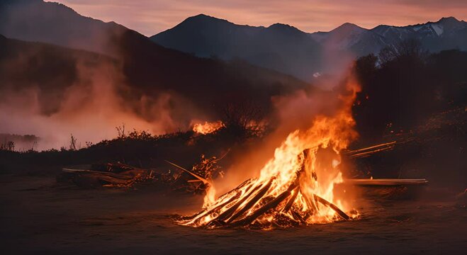 Funeral pyre burning 4K