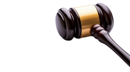 A gavel symbolizing justice and legal authority in court. transparent background