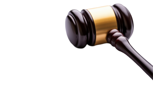 A gavel symbolizing justice and legal authority in court. transparent background