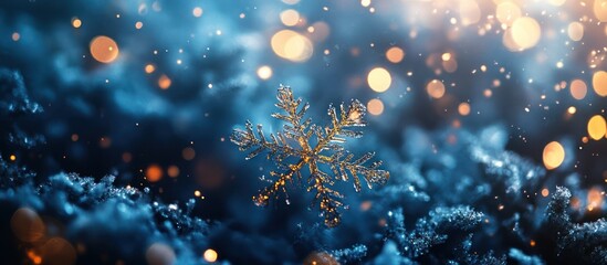 Golden snowflake, winter bokeh, festive card