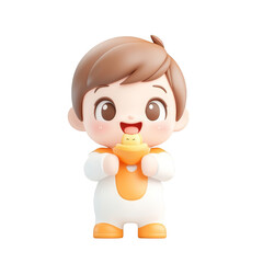 Playful child holding toy in bright indoor setting cartoon style cheerful mood whimsical atmosphere