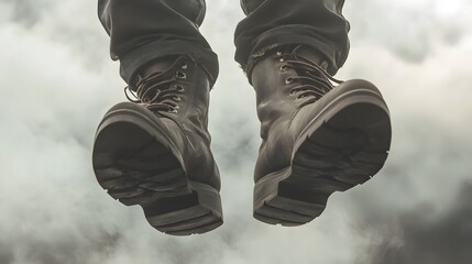 Leather Boots Hanging Against Cloudy Sky