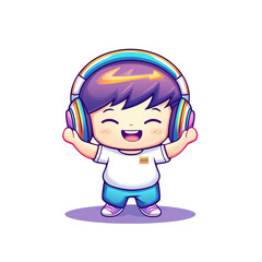 Joyful child enjoying music colorful digital art playful environment cartoon style cheerful concept