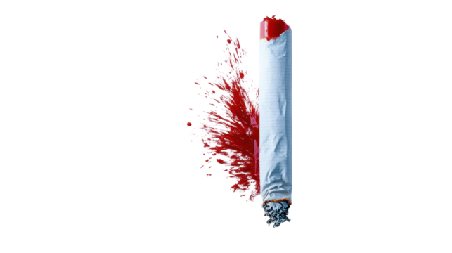 Creative representation of a cigarette with vibrant smoke. transparent background