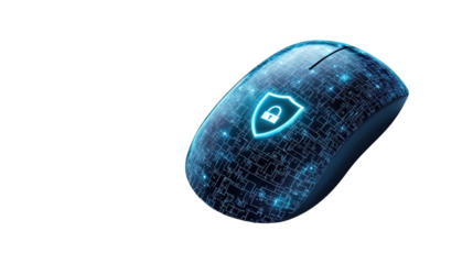 Futuristic computer mouse with digital security design. transparent background