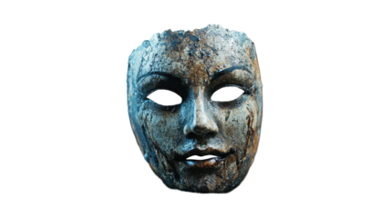 Intricate carved mask showcasing ancient artistic heritage. transparent background