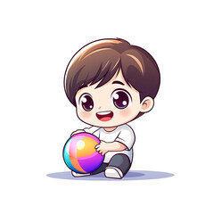 Playful child with colorful ball indoor setting cartoon style cheerful environment close-up perspective fun concept
