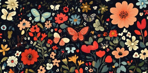 Vibrant Butterflies Flutter Among Colorful Flowers