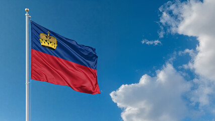 National Flag Liechtenstein Waving Against