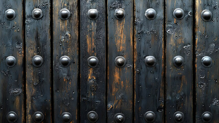 Fototapeta premium Dark Weathered Wooden Planks with Metal Rivets Texture Background