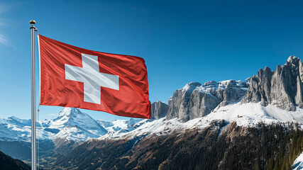 Flag of Swiss on blue sky