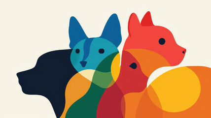 Colorful abstract shapes of dogs and cats in vibrant colors and forms, World spay day concept