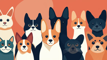 Colorful poster featuring various dog breeds, celebrating pet care and love, World spay day concept