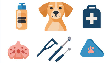 Pet care tools and dog , showcasing essential items for pet health, World spay day concept