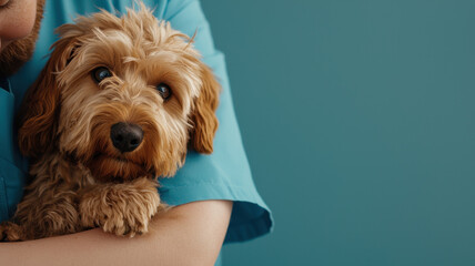 Caring veterinarian staff holding rescued dog with love and warmth, World spay day concept