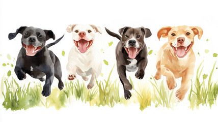 Happy dogs running in grassy field, showcasing joy and playfulness, World spay day concept