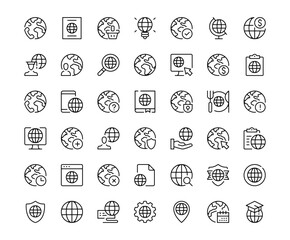 Globe icons. Outline symbols collection. Premium vector line icons set