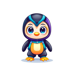 Cute penguin character digital art cartoon style playful environment front view adorable concept for kids