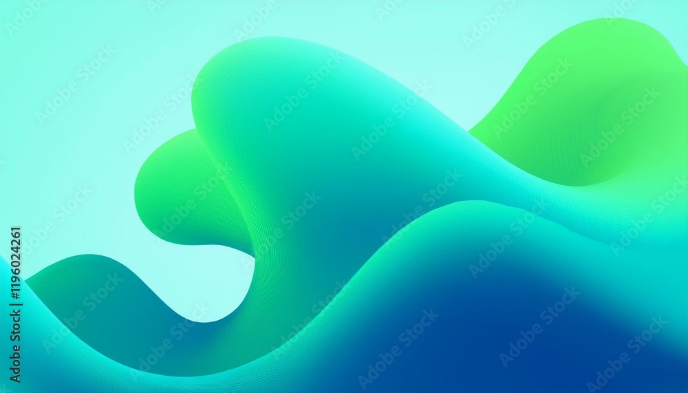 Poster modern colorful blue and green abstract soft 3d flow shapes. liquid wave gradient background. genera