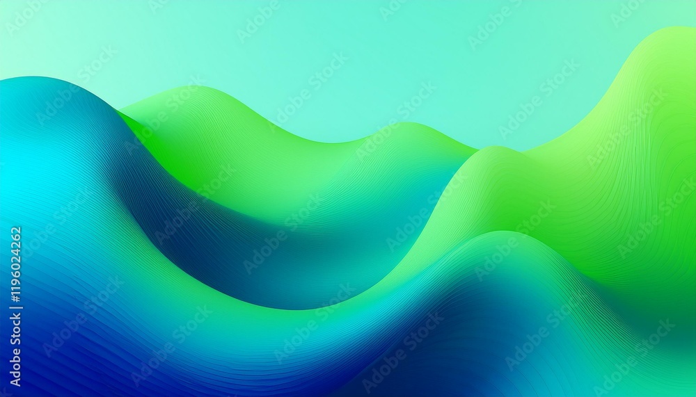 Poster modern colorful blue and green abstract soft 3d flow shapes. liquid wave gradient background. genera