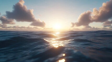 Obraz premium A peaceful sea horizon with small waves glistening in the sunlight.