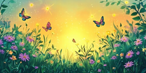 Butterflies Dance in a Sunny Meadow of Flowers