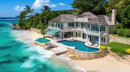 Beachfront villa with open-air living spaces and serene coastal views.