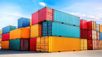 Fototapeta premium Cargo containers stacked neatly at a commercial sea port.