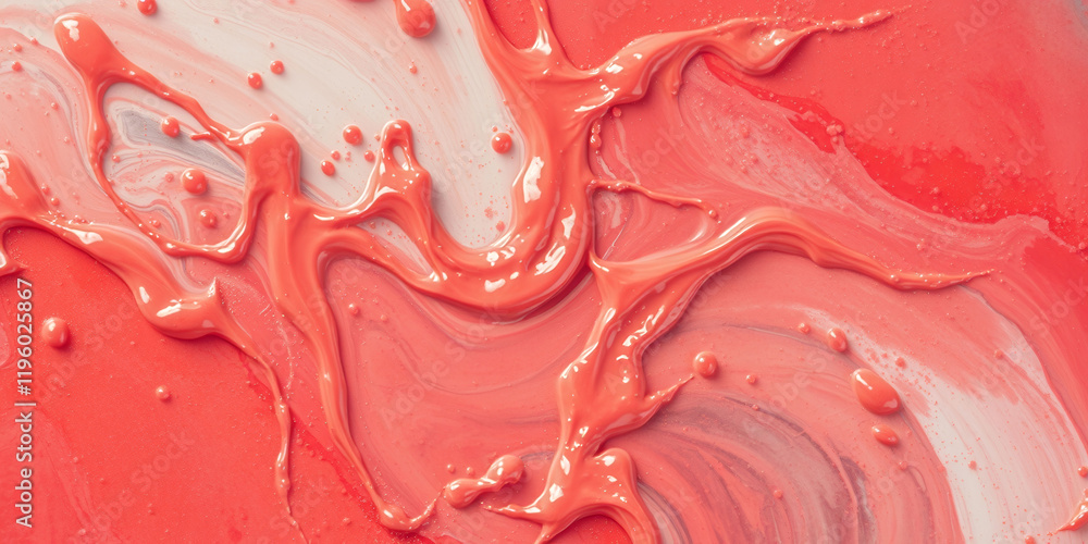 Poster a red and white swirl of paint with a pinkish hue. the paint appears to be thick and has a glossy te