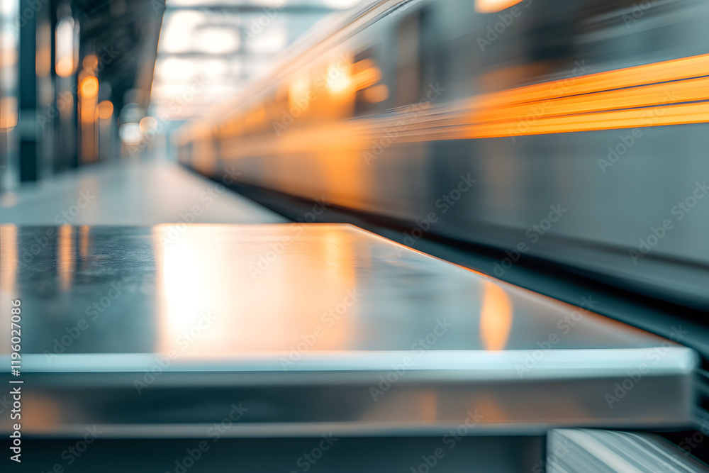 Poster high-speed train passing platform with metallic surface