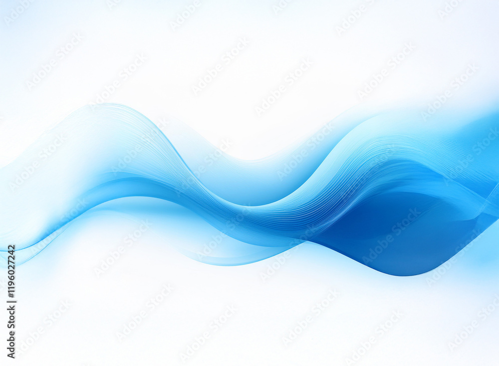 Poster abstract image of flowing, translucent blue waves on a white background. the gentle curves create a 