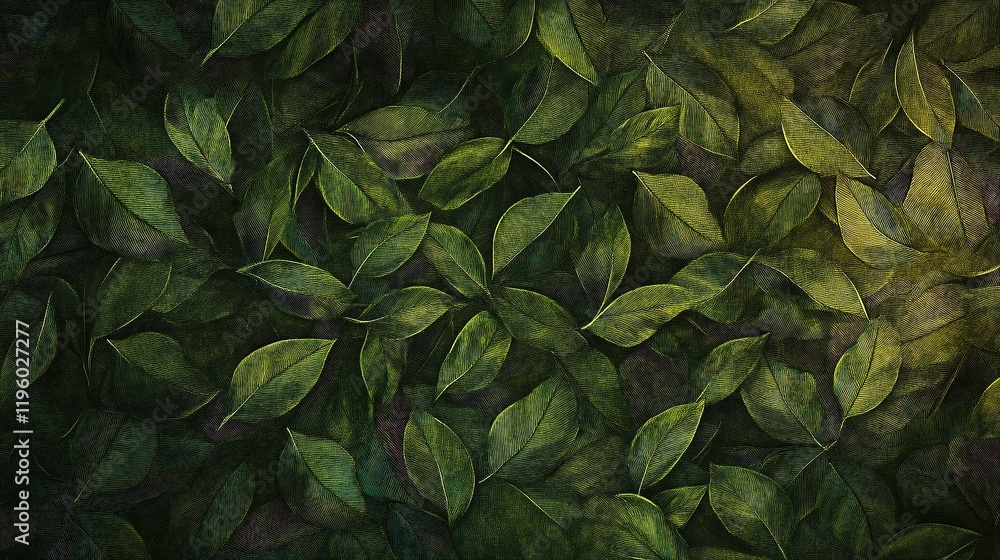 Poster Dark Green Foliage Pattern with Layered Spring Elements
