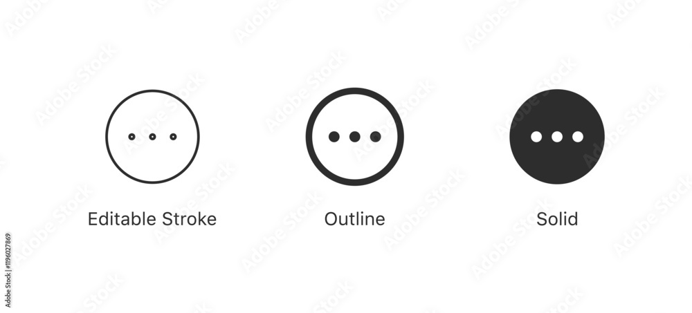 Aufkleber details, more icon dots symbol. editable stroke outline style for app user interface and web vector elements