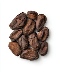 Fototapeta premium Natural cacao beans, arranged on a white isolate background.