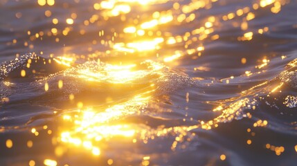 Golden sunlight reflecting on gentle sea waves at sunrise.