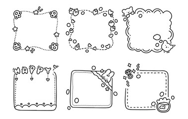 Hand-drawn decorative frames featuring a variety of cute shapes, designs and motifs