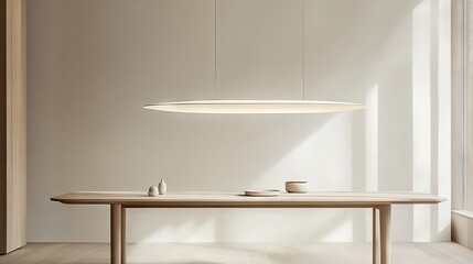 Scandinavian-inspired dining room mockup with a warm wooden table and a contemporary design.