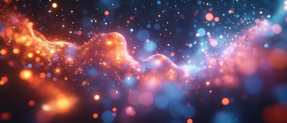  Close-up view of colorful fireworks with glowing orange, pink, and blue sparks exploding in dark sky, creating dramatic contrast and festive, celebratory atmosphere.