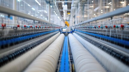 Fototapeta premium A modern weaving machine producing synthetic fiber textiles.