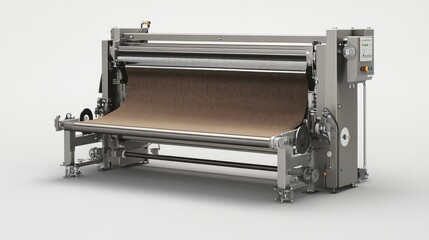 A modern weaving machine producing synthetic fiber textiles.