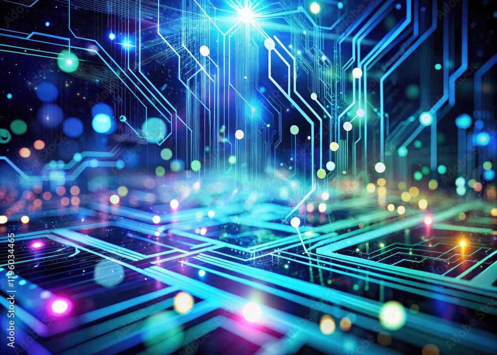 Poster abstract circuits, binary data flow, innovative ai cybersecurity secures the high-tech digital lands