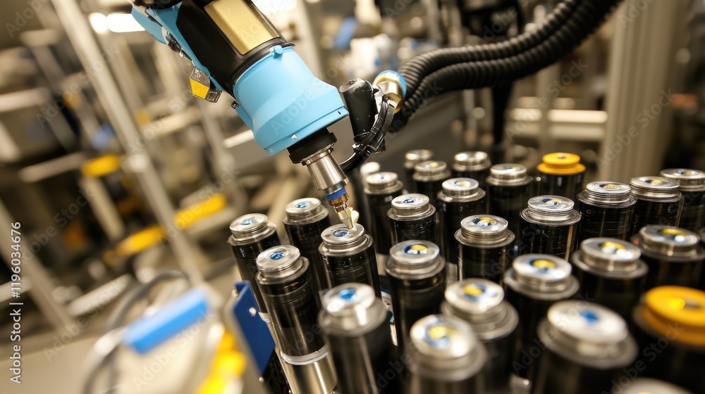 Poster a robotic arm painting components with precision in an assembly line.