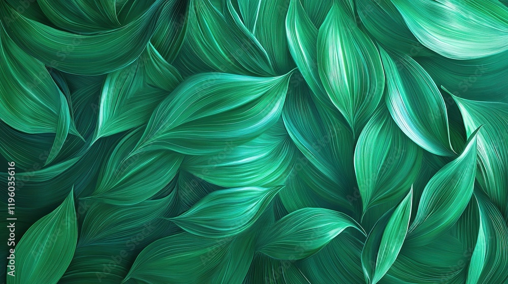 Aufkleber Lush Green Leaves Abstract Texture with Soft Lines and Depth
