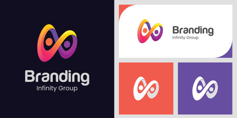 People Group logo design with infinite graphic vector symbol for Friendship, Networking, people group logo template