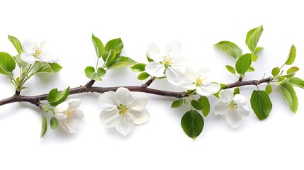 Fototapeta premium A blossoming apple tree branch, isolated on a white background