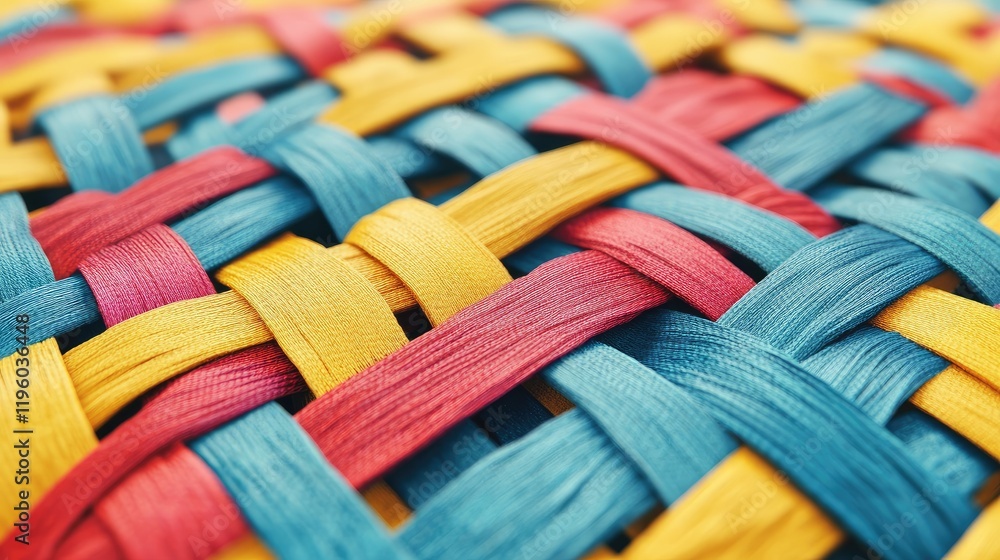 Poster close-up of colorful synthetic fiber strands, neatly arranged in a pattern.