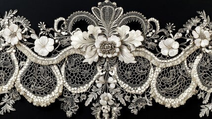 Obraz premium Close-up of a delicate lace pattern with elaborate floral and geometric designs.